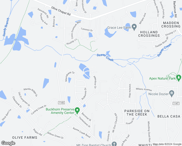 map of restaurants, bars, coffee shops, grocery stores, and more near 2903 Muchalls Lane in Apex