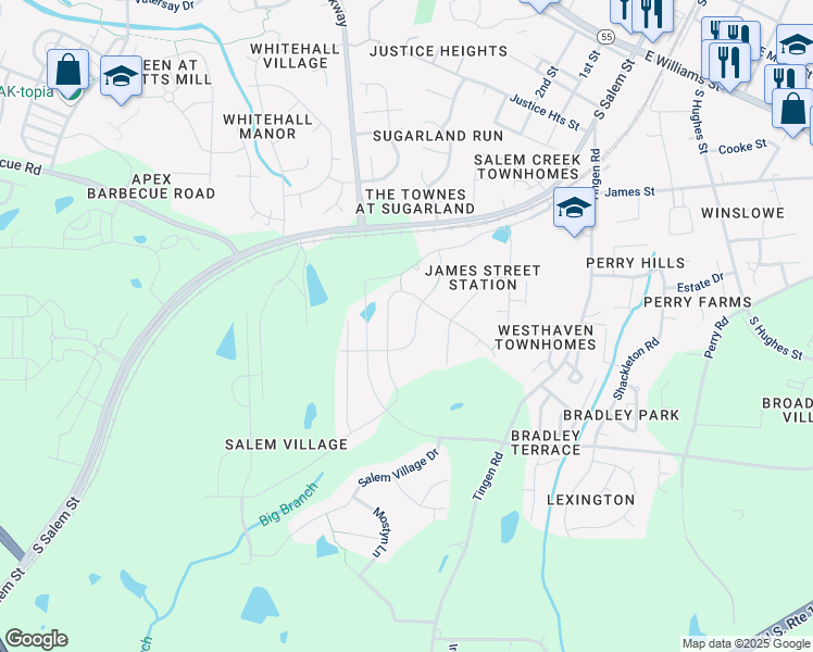 map of restaurants, bars, coffee shops, grocery stores, and more near 1770 Yateley Lane in Apex