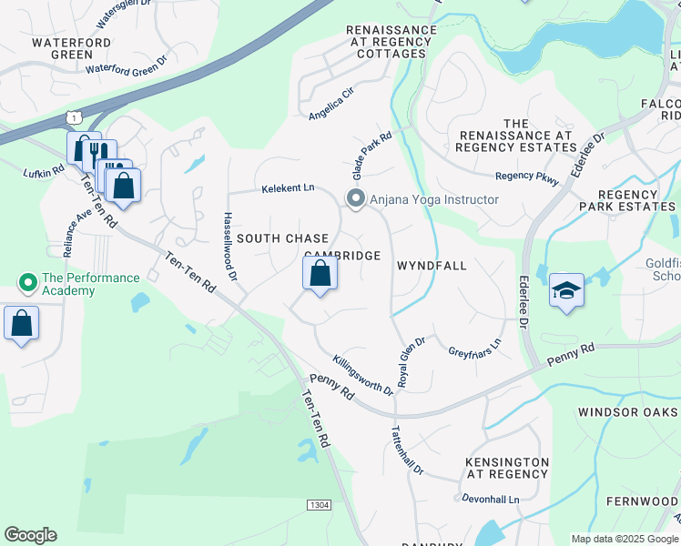 map of restaurants, bars, coffee shops, grocery stores, and more near 103 Breyman Court in Cary