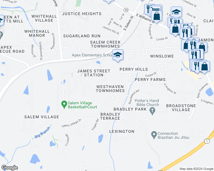 map of restaurants, bars, coffee shops, grocery stores, and more near 220 Harbor Haven Drive in Apex