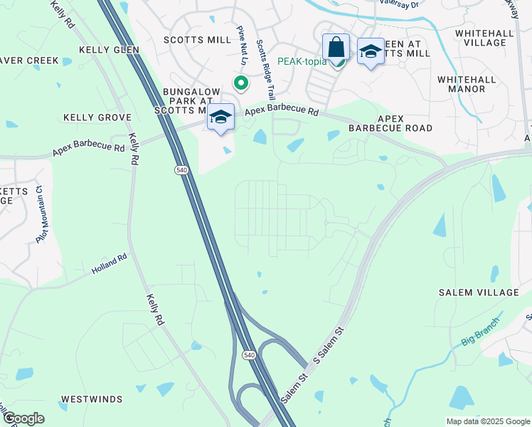 map of restaurants, bars, coffee shops, grocery stores, and more near Western Wake Fwy in Cary