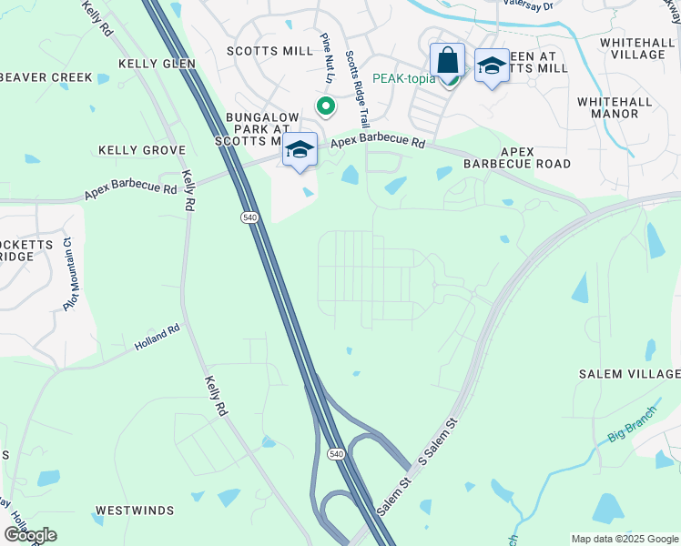 map of restaurants, bars, coffee shops, grocery stores, and more near Western Wake Freeway in Apex