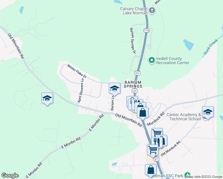 map of restaurants, bars, coffee shops, grocery stores, and more near 148 Barium Lane in Statesville