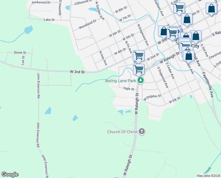 map of restaurants, bars, coffee shops, grocery stores, and more near 900 West Dolphin Street in Siler City