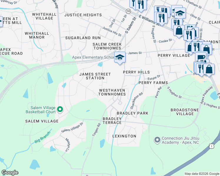 map of restaurants, bars, coffee shops, grocery stores, and more near 232 Harbor Haven Drive in Apex
