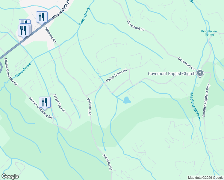 map of restaurants, bars, coffee shops, grocery stores, and more near 3180 Covemont Road in Pigeon Forge