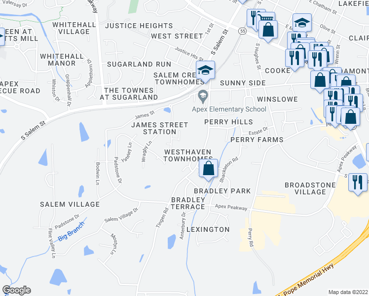 map of restaurants, bars, coffee shops, grocery stores, and more near 216 Harbor Haven Drive in Apex