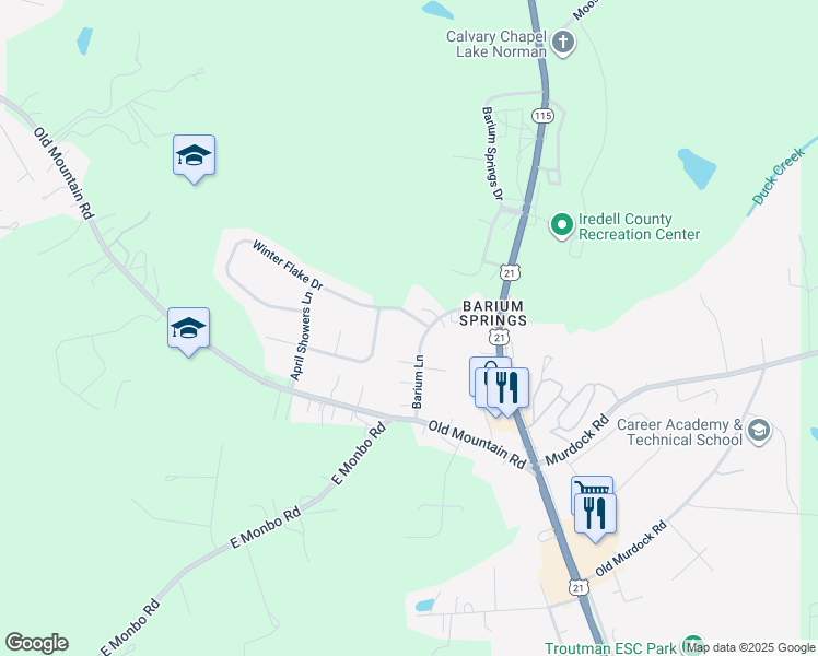 map of restaurants, bars, coffee shops, grocery stores, and more near 148 Barium Lane in Statesville