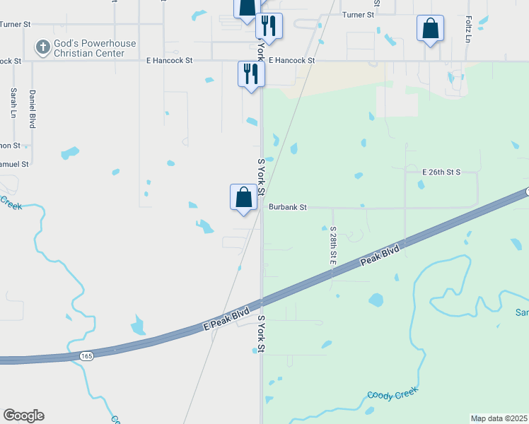 map of restaurants, bars, coffee shops, grocery stores, and more near 2740 South York Street in Muskogee