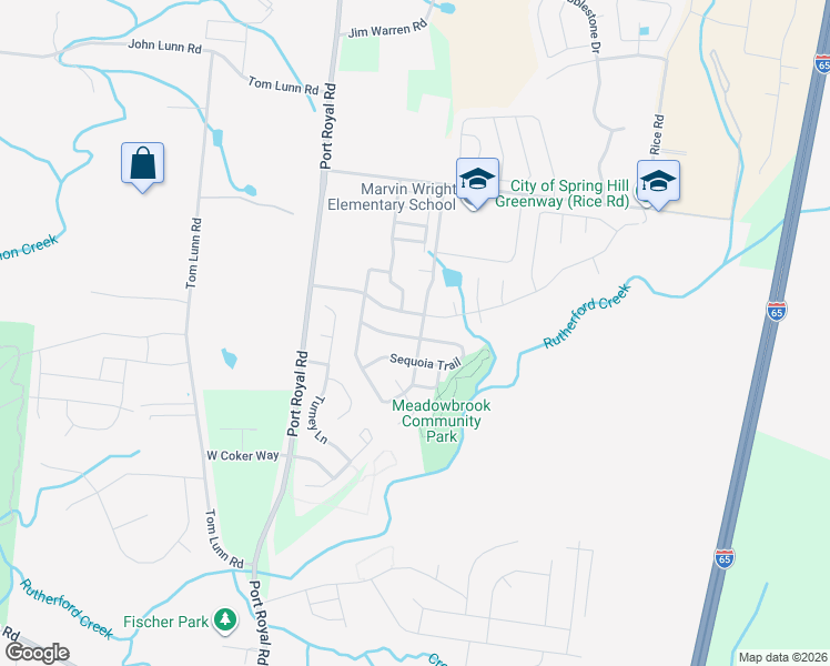 map of restaurants, bars, coffee shops, grocery stores, and more near 2067 Red Jacket Trace in Spring Hill