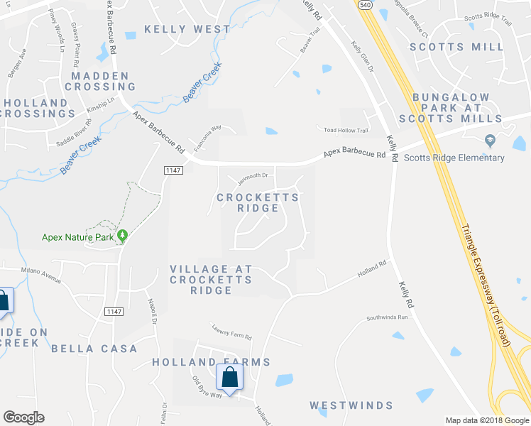 map of restaurants, bars, coffee shops, grocery stores, and more near 2014 Rocky Mountain Way in Apex