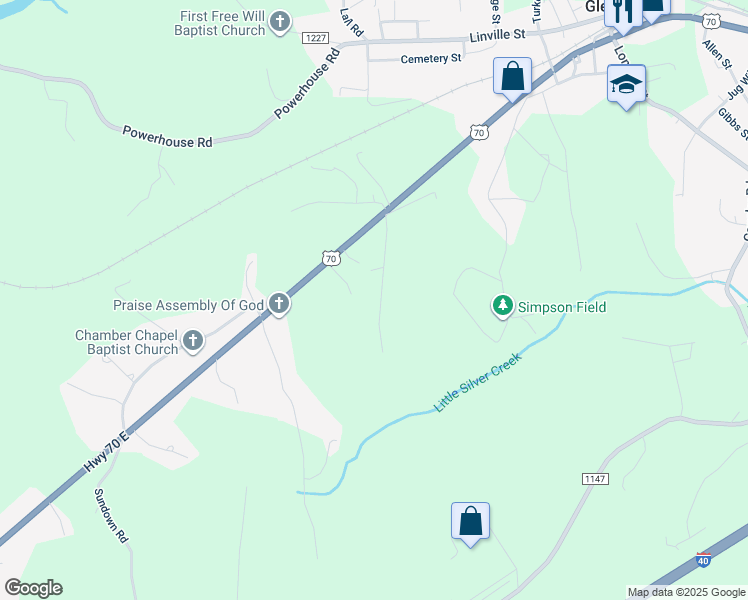 map of restaurants, bars, coffee shops, grocery stores, and more near 3162 Ed Bowman Street in Morganton