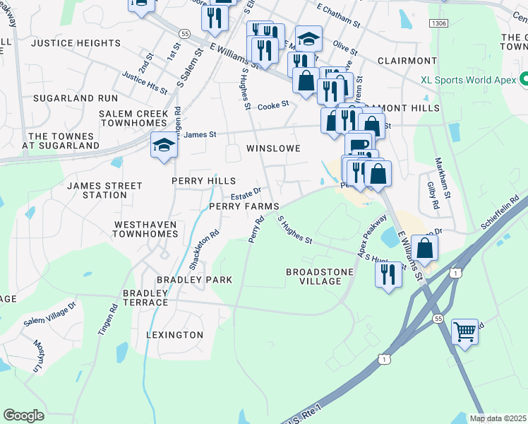 map of restaurants, bars, coffee shops, grocery stores, and more near 811 Handel Lane in Apex
