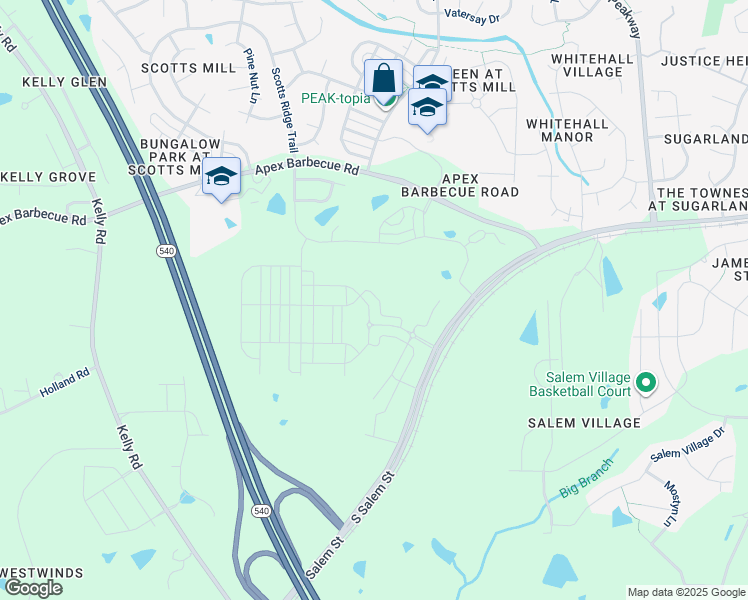 map of restaurants, bars, coffee shops, grocery stores, and more near 6515 Apex Barbecue Road in Apex