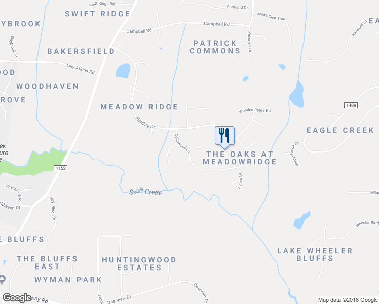 map of restaurants, bars, coffee shops, grocery stores, and more near Colinwood Lane in Raleigh