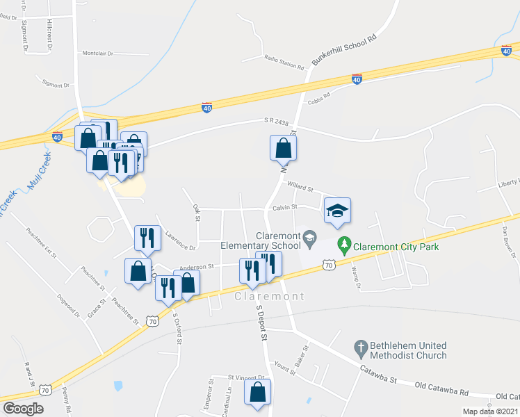 map of restaurants, bars, coffee shops, grocery stores, and more near 3251 Calvin Street in Claremont