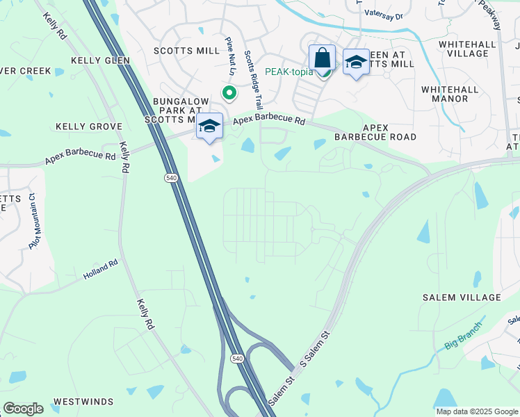 map of restaurants, bars, coffee shops, grocery stores, and more near 6515 Apex Barbecue Road in Apex