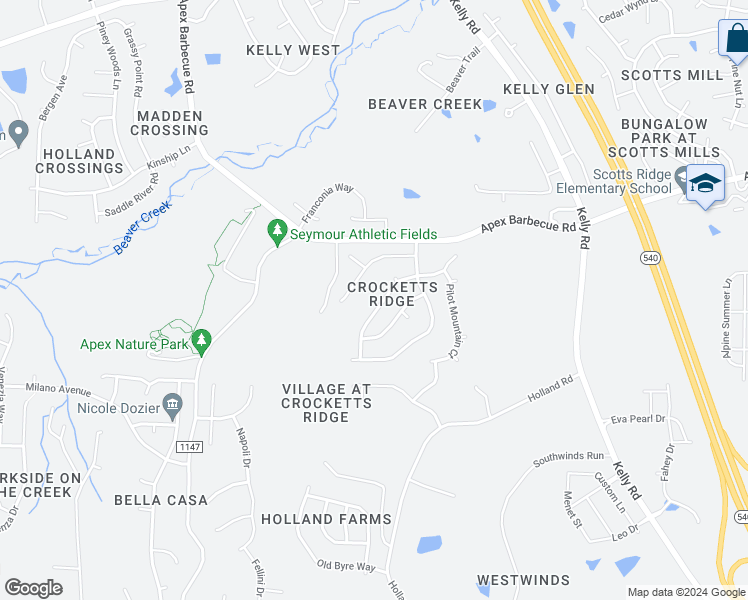 map of restaurants, bars, coffee shops, grocery stores, and more near 2108 Frissell Avenue in Apex