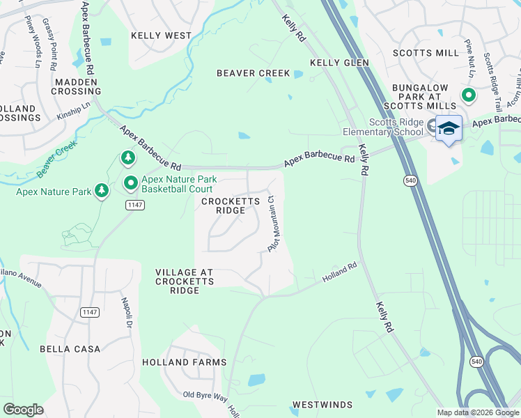 map of restaurants, bars, coffee shops, grocery stores, and more near 2203 Brasstown Lane in Apex