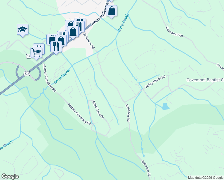 map of restaurants, bars, coffee shops, grocery stores, and more near 3326 Robeson Road in Sevierville