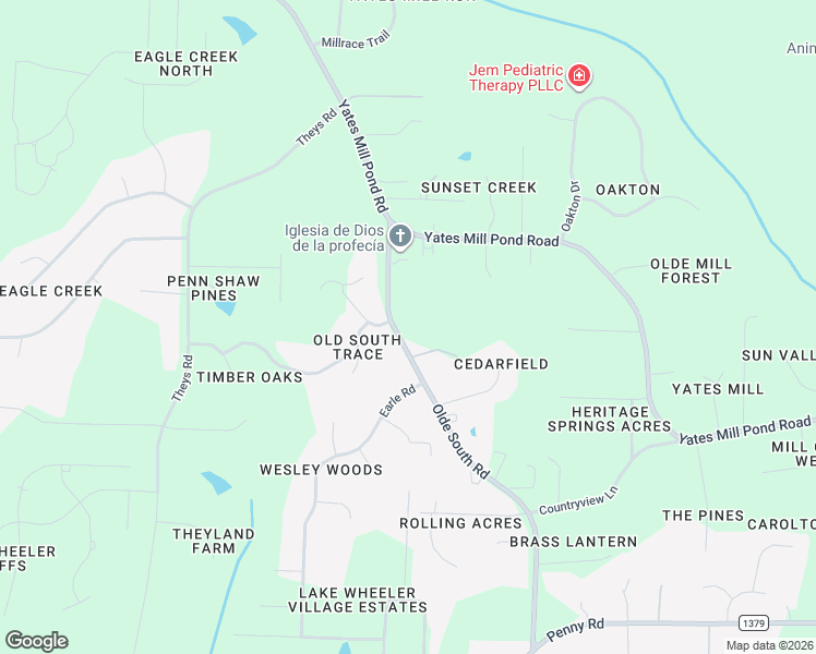 map of restaurants, bars, coffee shops, grocery stores, and more near 5101 Olde South Road in Raleigh