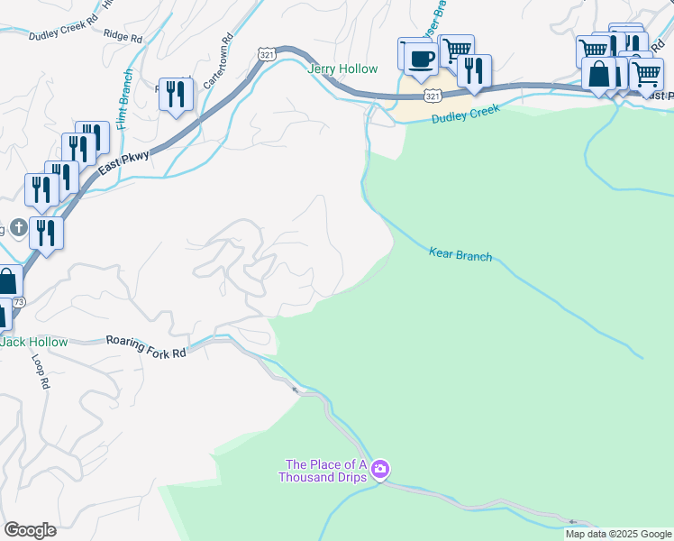 map of restaurants, bars, coffee shops, grocery stores, and more near 509 Esslinger Dr in Gatlinburg