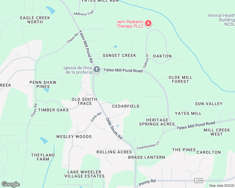 map of restaurants, bars, coffee shops, grocery stores, and more near 5101 Olde South Road in Raleigh