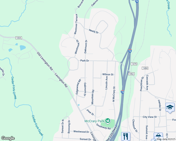 map of restaurants, bars, coffee shops, grocery stores, and more near 828 Oakmont Drive in Asheboro
