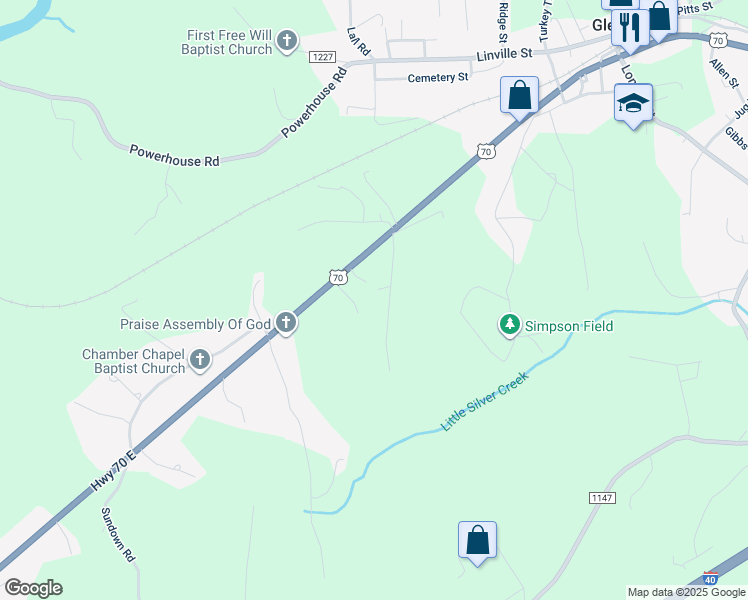 map of restaurants, bars, coffee shops, grocery stores, and more near 3162 Ed Bowman Street in Morganton