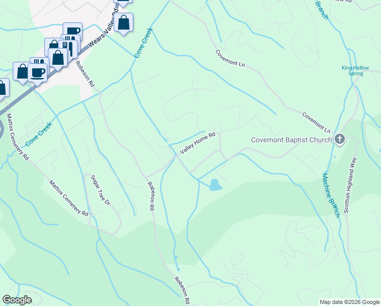map of restaurants, bars, coffee shops, grocery stores, and more near 3249 Valley Home Road in Sevierville