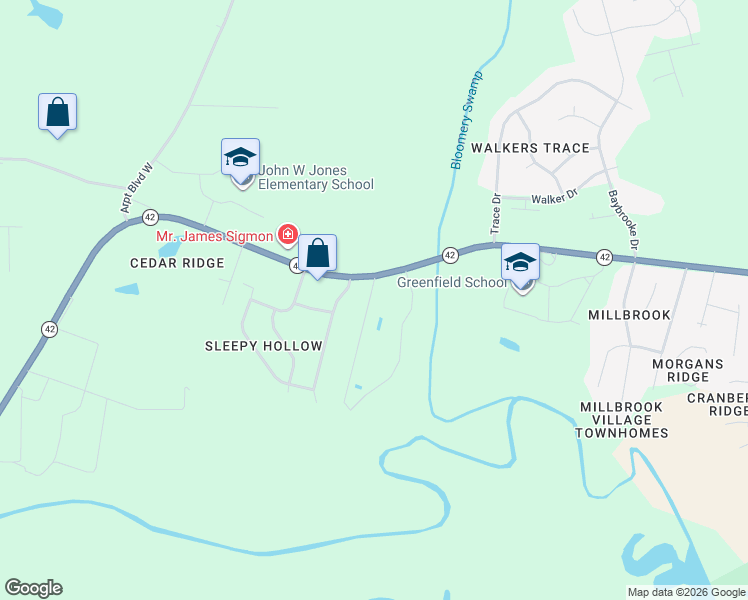 map of restaurants, bars, coffee shops, grocery stores, and more near 3537 North Carolina 42 in Wilson