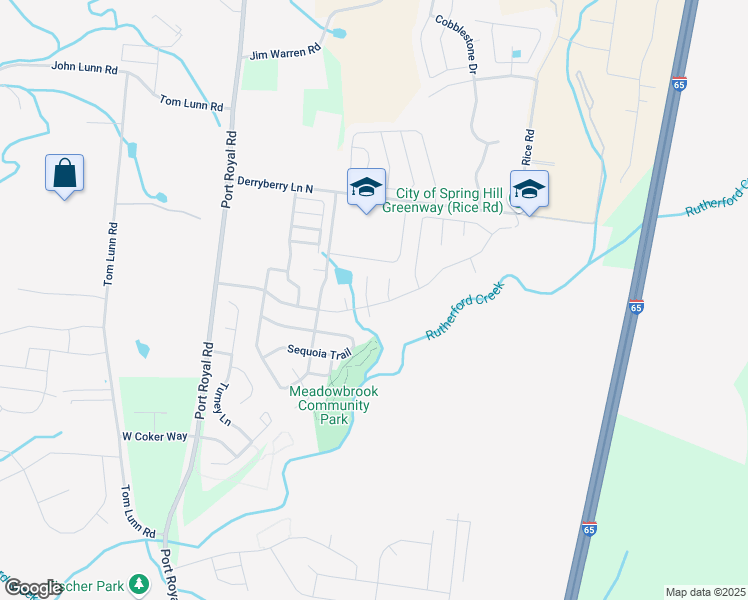 map of restaurants, bars, coffee shops, grocery stores, and more near 4000 Fox Run North in Spring Hill