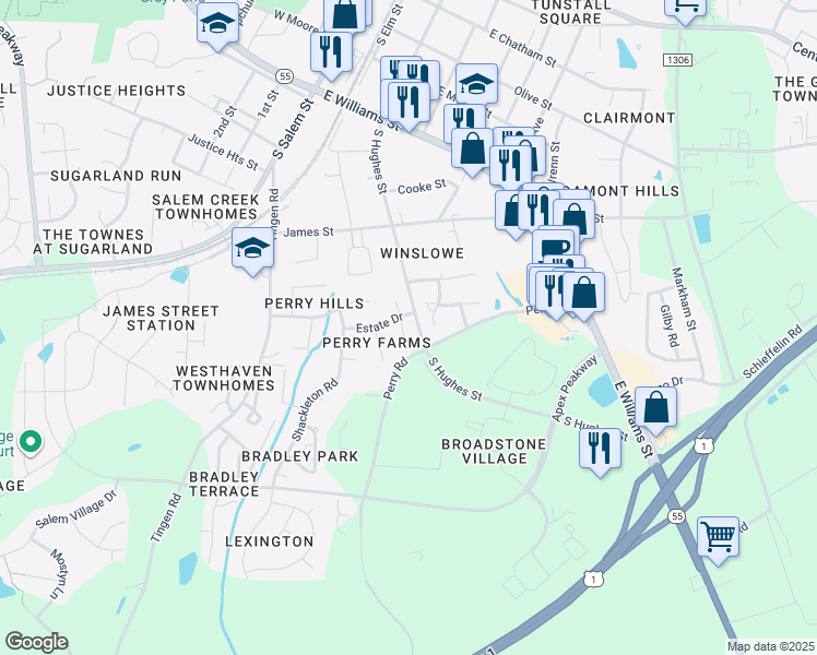 map of restaurants, bars, coffee shops, grocery stores, and more near 803 Handel Lane in Apex