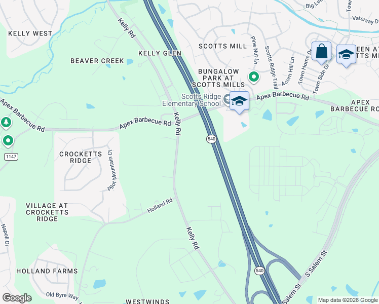 map of restaurants, bars, coffee shops, grocery stores, and more near 2129 Kelly Road in Apex