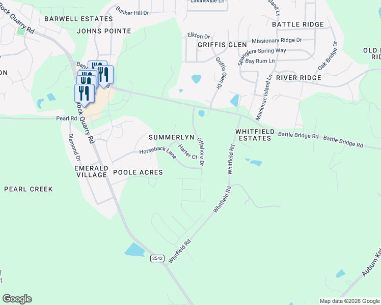 map of restaurants, bars, coffee shops, grocery stores, and more near 6830 Harter Court in Raleigh