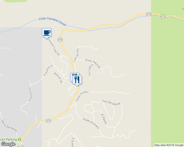 map of restaurants, bars, coffee shops, grocery stores, and more near 2363 Via Colibris in Santa Fe
