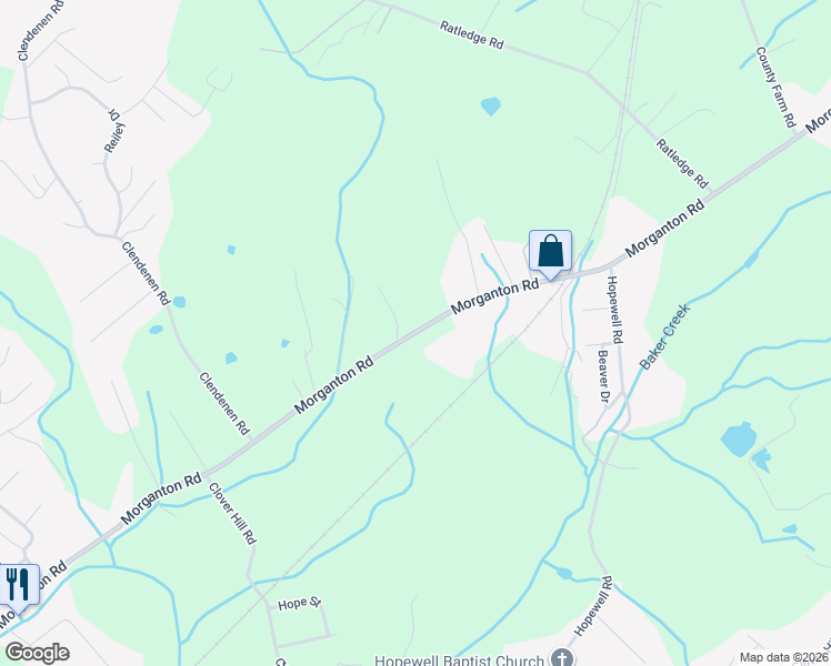 map of restaurants, bars, coffee shops, grocery stores, and more near Morganton Road in Maryville