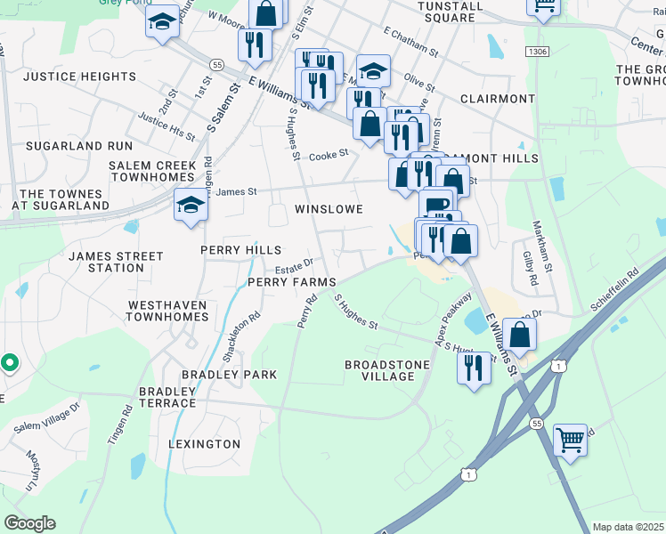 map of restaurants, bars, coffee shops, grocery stores, and more near 803 Handel Lane in Apex