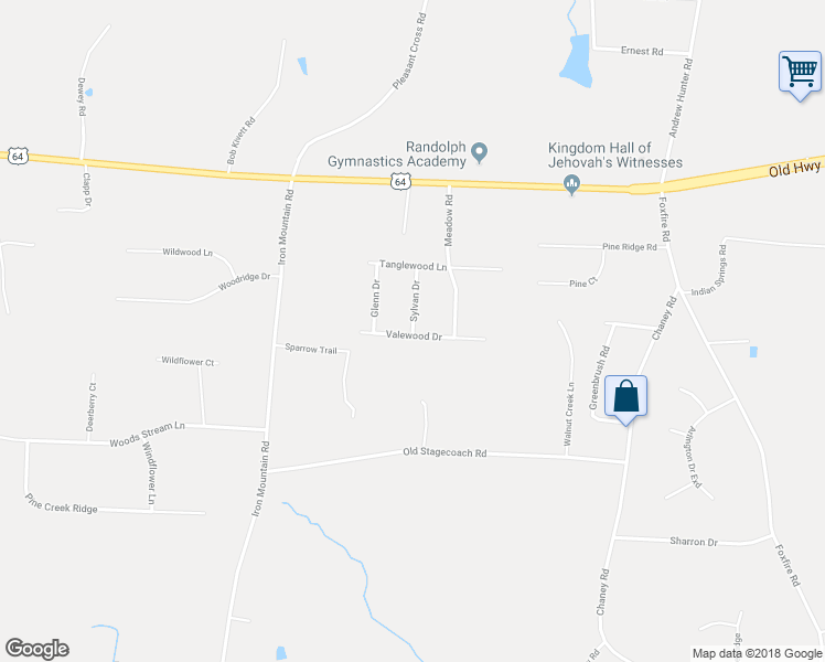 map of restaurants, bars, coffee shops, grocery stores, and more near 2430 Sylvan Drive in Asheboro