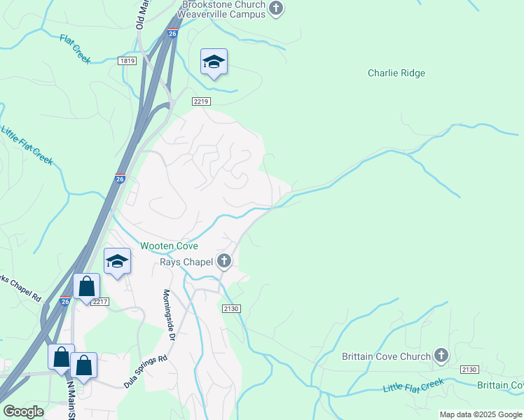 map of restaurants, bars, coffee shops, grocery stores, and more near 54 Wooten Cove Road in Weaverville