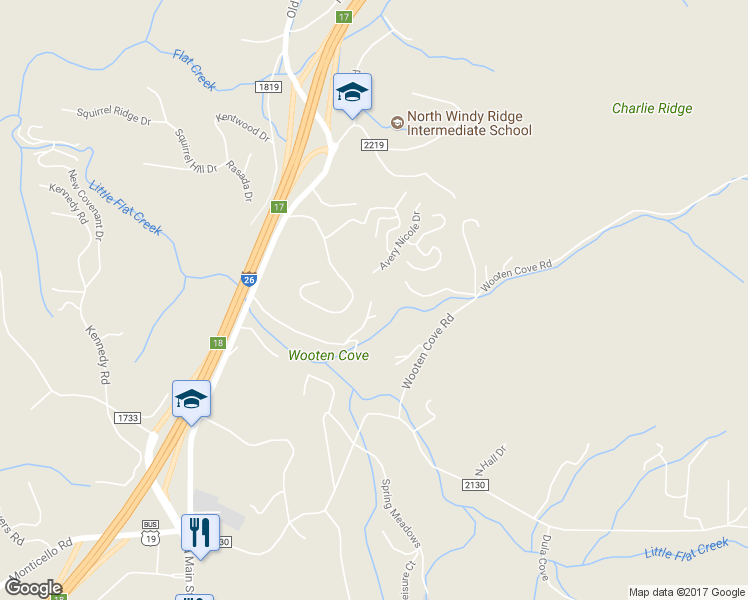 map of restaurants, bars, coffee shops, grocery stores, and more near 49 Evening Shade Drive in Weaverville