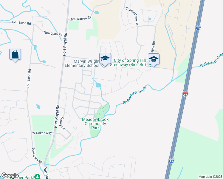 map of restaurants, bars, coffee shops, grocery stores, and more near Ten Bears Way in Spring Hill