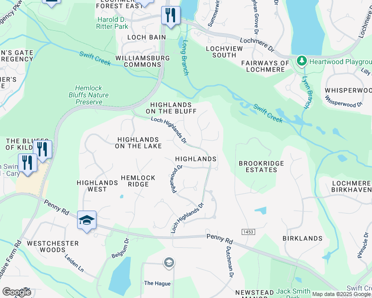 map of restaurants, bars, coffee shops, grocery stores, and more near 111 Greenhaven Lane in Cary