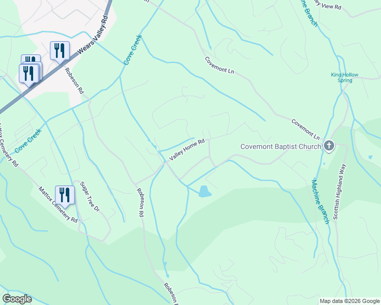 map of restaurants, bars, coffee shops, grocery stores, and more near 3249 Valley Home Road in Sevierville