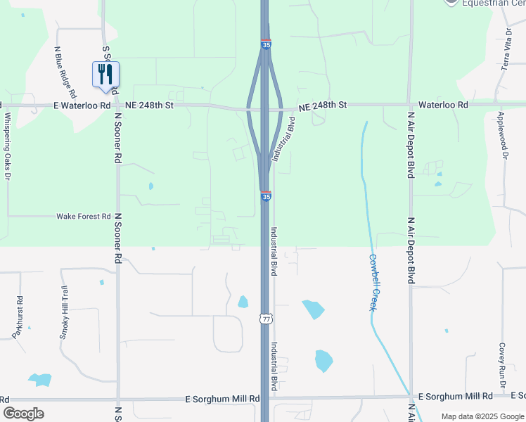 map of restaurants, bars, coffee shops, grocery stores, and more near U.S. 77 in Edmond