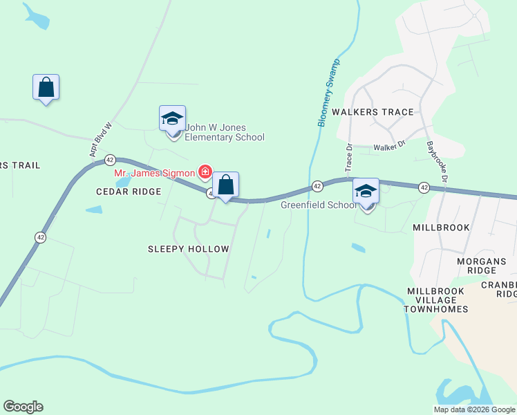 map of restaurants, bars, coffee shops, grocery stores, and more near 3537 Nc 42 West in Wilson