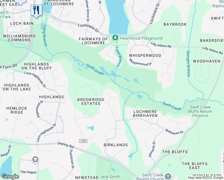 map of restaurants, bars, coffee shops, grocery stores, and more near 102 Solitude Way in Cary
