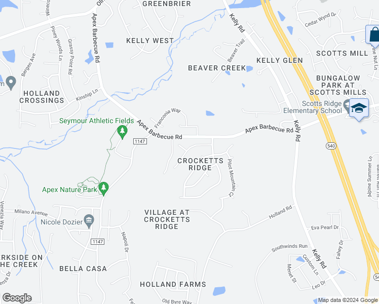 map of restaurants, bars, coffee shops, grocery stores, and more near 2023 Jerimouth Drive in Apex