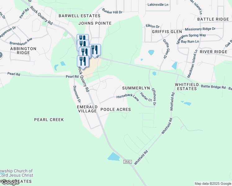 map of restaurants, bars, coffee shops, grocery stores, and more near 6343 Slopeside Court in Raleigh