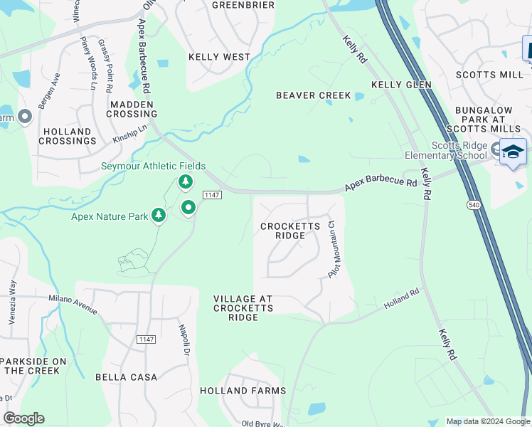 map of restaurants, bars, coffee shops, grocery stores, and more near 2102 Jerimouth Drive in Apex